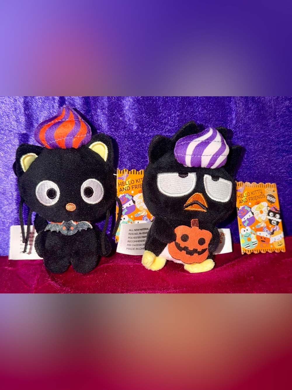 Sanrio Badtz-Maru Plush Duo in Black, Purple & Orange
